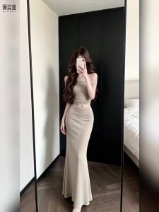 PEIZIXUAN | Off-shoulder Elegant Fitted Long Dress Set