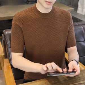 HENGYUANXIANG | Hengyuanxiang Mens Short Sleeve Knitted Sweater Round Neck Thickened Half Sleeve Autumn Winter Base Layer Shirt Fashionable Urban Style