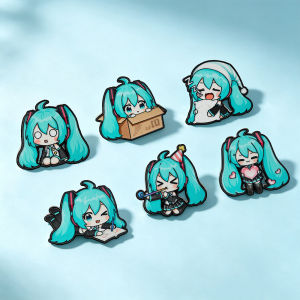 Miniso | 6pcs Kawaii Chibi Enamel Pin Set Multi-Pose Vocaloid Anime Brooches Aesthetic Metal Lapel Badges for Backpack Perfect Gift