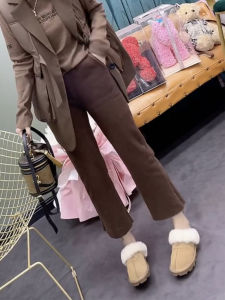 กางเกงขายาวทรงหลวมเอวยางยืดสำหรับผู้หญิง ทรงหลวม เอวสูง ทรงหลวม กางเกงขายาวทรงขากระบอกเล็ก สีน้ำตาล กางเกงขายาวทรงหลวม