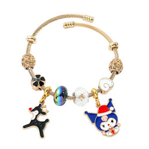Sanrio | Sanrio Kuromi Christmas Charm Bracelet Gold Plated Wire Cuff with Deer & Santa Kuromi Holiday Gift for Girls