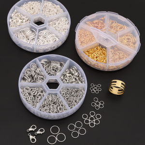 1040 cái Nhẫn đơn sắt nhiều màu 6 Lưới + kẹp tôm hùm + nhẫn cho móc khóa Vòng Cổ Vòng tay tự làm làm đồ trang sức