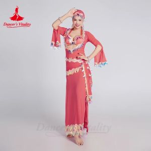 Belly Dance Performance Costume for Women Advanced Elegant Robe+Bra+Headscarf+Hip Scarf 4pcs Balady Saidi Competition Robes