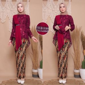KEBAYA PEREMPUAN WISUDA KONDANGAN PESTA MODEL SELENDANG SET ROK PLISKET