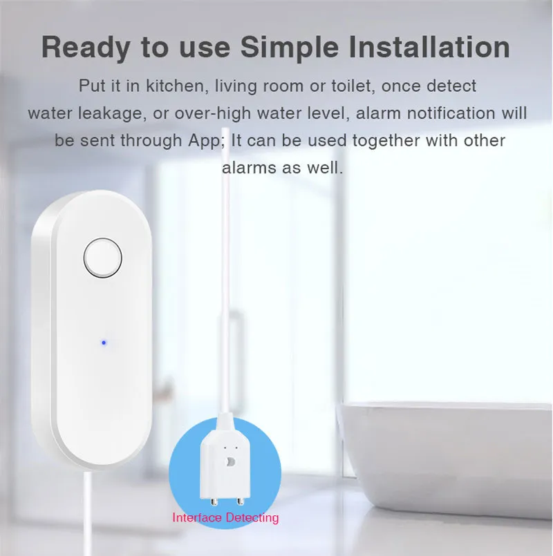 WiFi Smart Water Leak Sensor – Alarm System With Remote Monitoring, 70+ DB Siren, App Alerts & SMS For 2.4GHz Networks