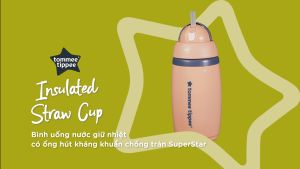 Bình uống nước giữ nhiệt có ống hút chống tràn chống sặc Tommee Tippee ACTIVE STRAW 266ml cho bé từ 12 tháng – Xanh