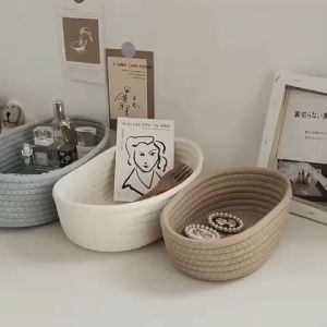 [SG Seller] Nordic Style Woven Storage Organiser BASKET Cosmetic Cotton Rope Material Ready Available Stock