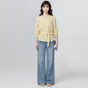 ZISUO | Yellow Summer V-Neck Blouse