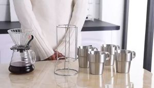 Stainless Steel Coffee Cups Double-layer Insulated coffee Mugs with A Stand 4pcs/6pcs Hollow Insulation And Cold Preservation For Outdoor And Family Gatherings