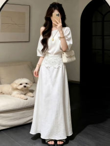 LIRUSHAN | Elegant White French Style Summer Slim Fit Lace Dress