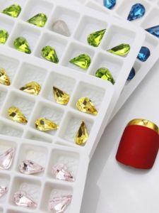 East Ocean Crystal Nail Art Drop Shaped Green Glass Diamond Sharp Bottom Nail Decorations for False Nails Bright Sparkling