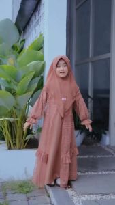 Lala Dress Set Hijab Kids / Gamis Anak Perempuan Usia 8-12 Tahun / Kids Dress Bahan Crinkle Miz Brukat Malika / Dress Lebaran Anak Murah Terlaris 2025