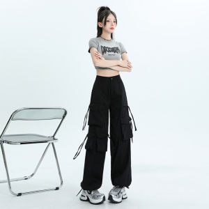Womens Straight Leg Workwear Pants High Waist Trousers with Multiple Pockets Street Style Summer Long Trousers XS Size