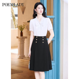 POEMLADY | V-neck Puff Sleeve Bow Design Chiffon Shirt