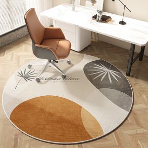 VIKAMA Modern Minimalist Round Rug Study Office Chair Mat Bedroom Living Room Artistic Wear Resistant Printed Rug Home Decor