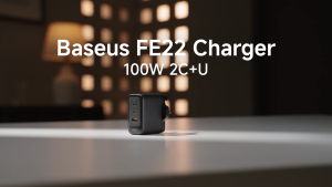 Baseus EnerFill FE22 100W GaN Fast Charger 2 USB-C + 1 USB Multi Port PD QC Fast Charging Adapter UK Plug for Laptop IP15 Fast Charge Safety Mark:260266-11