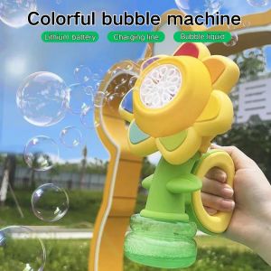 Seven-Color Flower Shaking Head Fully Automatic Bubble Blowing Machine with Light 3 Speed Adjustment Toy Children Gift