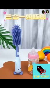 TOP Shop 3 in 1 Baby Milk Bottle Brush Cleaner Straw Brush Pacifier Brush Silicone Brush Set 360° Non-Scratch