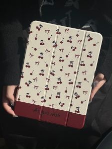 case iPad Gen10 Air6 Air5 Air4 10.9 ที่ใส่ปากกา โบว์ริบบิ้นเชอร์รี่ เคส iPad Gen9/8/7 10.2 Pro11 2024 MINI7 Air7 Gen11