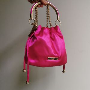 DaVee | Pink evening bag flower bucket bag Womens handbag Ruched top handle bag