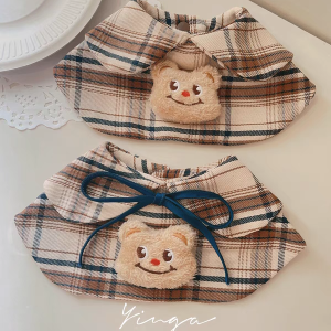Yinga Autumn Winter Plaid Pet Scarf Dog Saliva Towel Cat Neck Ring Bear Pattern Small Luxury British Style Pet Accessories