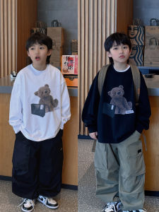 Loose round Neck Printed Childrens T-shirt Kevin Home Spring New Style Korean Version Boys Clothing Middle Large Children