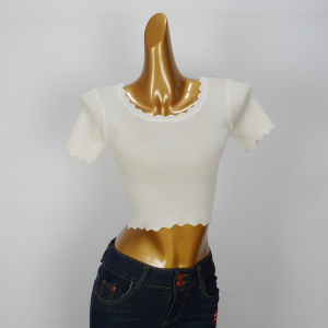 Mùa Hè Gợi Cảm Dệt Kim Tay Ngắn Áo Nữ Ôm Vừa Vặn Áo Sơ Mi Lớp Đế Ngắn Màu Đen Baring Nút Bụng Áo Viscose Màu Nguyên Chất