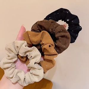 Cột tóc Scrunchies vải gân đính kim tuyến lấp lánh sang trọng H83