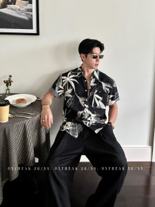 OXFREAK | Palm Leaf Tropical Style Ink Art Short Sleeve Shirt Lightweight Cooling