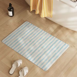 VIKAMA Striped Bath Mat Non‑Slip Water Absorbent Cute Cat Line Pattern Rug for Bathroom Shower Entryway Bedroom Home