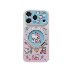 Sanrio | 360° Rotationing Magnetic Stand KT Cartoon Phone Case For iphone 14 16 15 17 Pro Max Wireless Charging Bracket Shockproof Cover