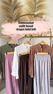 Haseena Celana Kulot Aulia Rib Knit Highwaist / Celana Wanita Panjang Full Karet Tebal Anti Nerawang