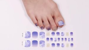 26Tips Summer Shiny Gel Foot Sticker Nail Sticker Waterproof Solid Color Scallion Powder UV Lamp Semi Baked Toe Nail Sticker