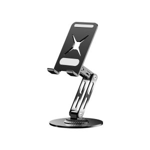 360-degree rotating double-folding aluminum alloy phone stand round base with weight foldable adjustable and rotating suitable for live streaming watching dramas office use tablet stand desktop metal support frame online learning lazy person wat