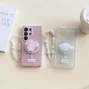 Sanrio | Cute Melody Cinnamoroll Magnetic Stand Phone Case For Samsung Galaxy S26Ultra S24 S25 S23 Plus FE Glitter Star For Magsafe Cover