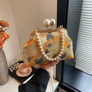 กระเป๋าสะพายข้างผ้าไหมปักลายสไตล์จีนใหม่สำหรับผู้หญิง กระเป๋าสะพายข้างแบบสะพายข้างขนาดเล็ก สไตล์สตรีท กระเป๋าถือผ้าฝ้ายลายหมี