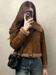 PAIBOLI | Brown Short Korean Style New Winter Faux Fur Collar Fashionable All-Match Coat