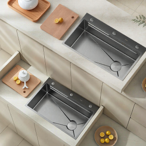 SSWW | Gunmetal Gray Stainless Steel Handmade Nano Large Single Kitchen Sink
