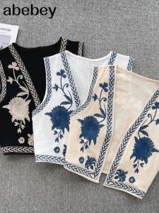 Vintage Floral Embroidery Cardigan Vest Women 2023 Summer New National Style Ladies Top Patchwork Casual WaistCoat For Female