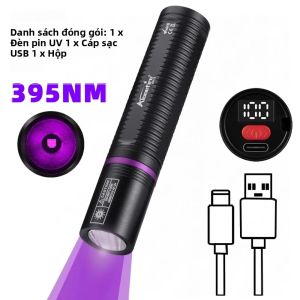 Đèn Pin Tia Cực Tím 395nm/365nm LCD USB Đèn Pin Sạc Cho Chó Mèo Tinea Vết Nước Tiểu Đánh Dấu Rò Rỉ Khoáng Chất Phát Hiện Bọ Cạp