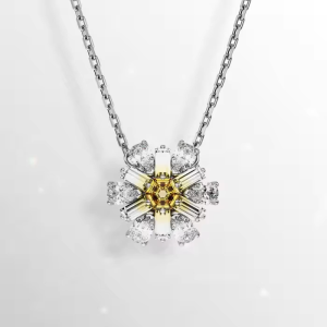 💖Swarovski💖(New) Idyllia Mixed Cut Yellow Flower Gemstone Pendant Necklace S925 Sterling Silver Womens Fashion Necklace Hypoallergenic Non-allergenic Valentines Day Gift Birthday Gift for Girlfriend Bestie