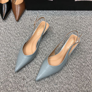 รองเท้าแตะส้นสูงแบบสวมหัวสำหรับผู้หญิง รองเท้าแตะส้นบางสไตล์ฝรั่งเศสย้อนยุคสำหรับฤดูร้อน รองเท้าส้นเดี่ยวแบบสวมหัวแบบสวมหัว