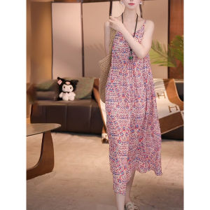 Korean Design Sensation Floral Thin Strap Dress Women Summer 2025 New Casual Loose Skirt Commute Style Long Sleeveless Dress