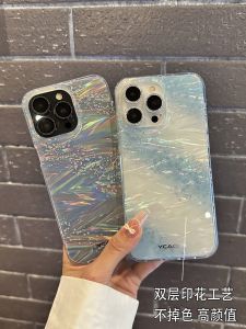 Cloud Yin Acrylic Phone Case for iPhone 15 pro Max Star Shell Pattern Sparkling Powder New 16 Full Cover Transparent Apple 14 Anti-Fall plus