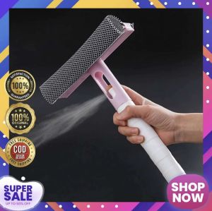 Original 3-in-1 Multipurpose Car Glass And Home Windows Wiper Squeegee With Attached Spray Bottle 3 In 1 Spray Type Handle Window Wiper Cleaner Double Side Wipe Glass Squeegee With Cleaning Cloth Rubber Wiper Car Glass and Home Windows