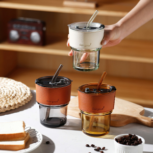 Nếu có hư hỏng sẽ bồi thường 100% Cốc thủy tinh Gorgous có nắp ống hút và bao da đi kèm - 450ml có 5 màu BEAU4