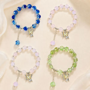 Handmade Glass Beaded Butterfly Floral Bracelet Korean Chic Cute Aesthetic Gift Jewelry Pink Blue⚡PH deliveryIn stock⚡