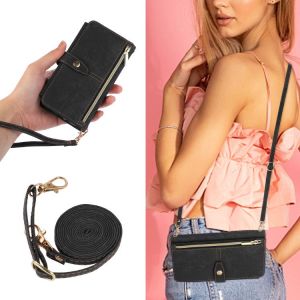 Flip Leather Case For Samsung Mobile Phone Case With Diagonal Strap lanyard Wallet Bag Case Shell With Card Holder Casing With Rope For Samsung S23 Ultra S24 Plus S24 Ultra S23 Plus S22 Ultra S21 Plus S23 FE S20 FE Note10 Note20 Ultra Cards Slot Cover
