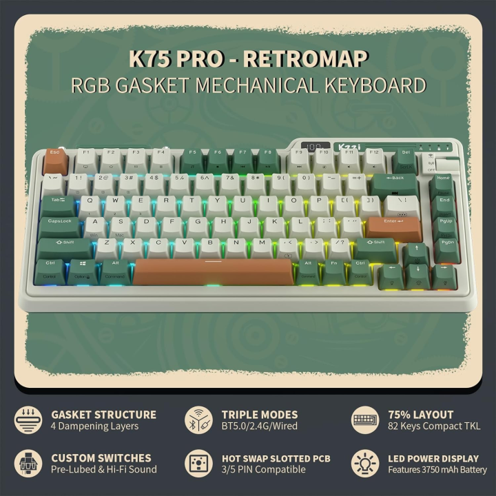 RK KZZI K75 PRO Wireless/Wired Hot Swappable Mechanical Keyboard RGB ...