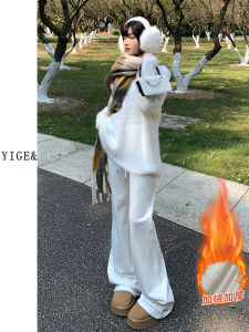 Lulu White Bell Bottom Sweatpants Womens New 2025 Spring Slimming Versatile Drapey Casual Sporty Bell Pants Low Waist Long Pants Cotton Polyester Blend